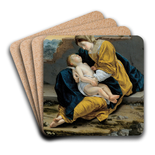 Madonna and Child in a landscape by Orazio Gentileschi Art Drink Coaster set