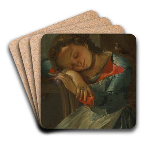 A young girl sleeping by Venetian School Art Drink Coaster set