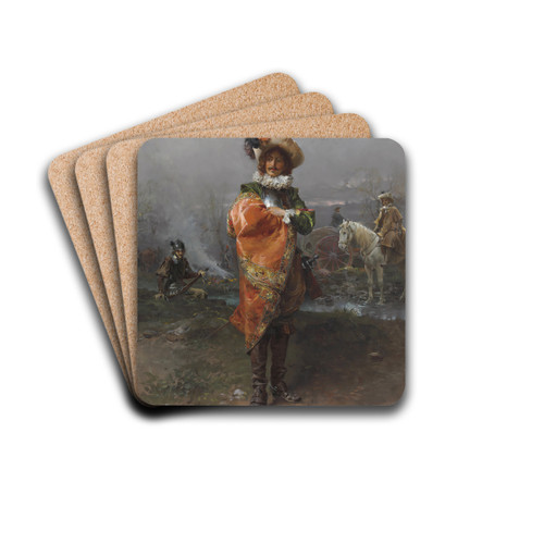 A Gentleman in a Cloak by Cesare Auguste Detti Drink Coasters - set of 4 A Gentleman in a Cloak by Cesare Auguste Detti Drink Coasters - set of 4