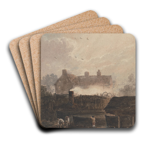 Boat Building, Dockyard at Birmingham by David Cox Art Drink Coaster set