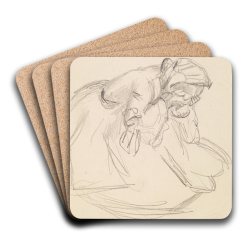 Female - Sketch of a distraught Woman, seated by Sir John Everett Millais Art Drink Coaster set Female - Sketch of a distraught Woman, seated by Sir John Everett Millais Art Drink Coaster set