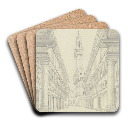 Der Palazzo Vecchio in Florenz vom Hof der Uffizien aus gesehen by Friedrich Wilhelm Ludwig Art Drink Coaster set Der Palazzo Vecchio in Florenz vom Hof der Uffizien aus gesehen by Friedrich Wilhelm Ludwig Art Drink Coaster set