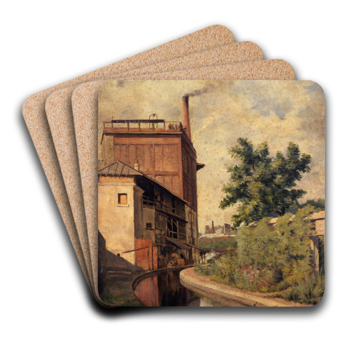 La Bivre, rue Croulebarbe (Usine de la veuve Lanier) by Alfred-Louis Bahuet Art Drink Coaster set La Bivre, rue Croulebarbe (Usine de la veuve Lanier) by Alfred-Louis Bahuet Art Drink Coaster set