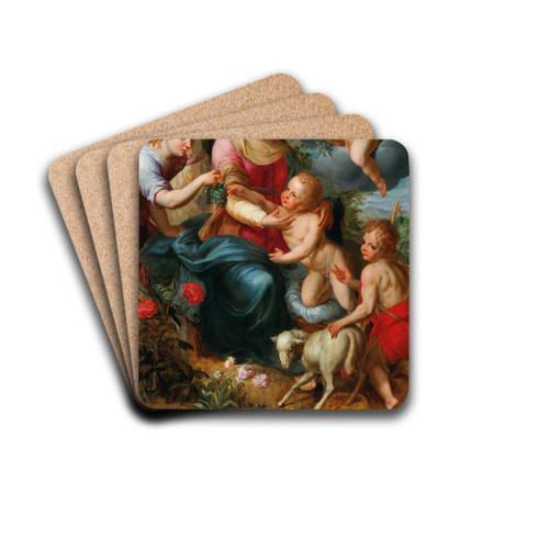 The Virgin and Child with the Infant Saint John the Baptist surrounded by angels by Denys Calvaert Drink Coasters - set of 4