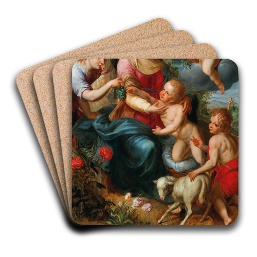 The Virgin and Child with the Infant Saint John the Baptist surrounded by angels by Denys Calvaert Art Drink Coaster set
