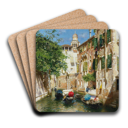 Gondoliers on a Venetian canal by Rubens Santoro Art Drink Coaster set