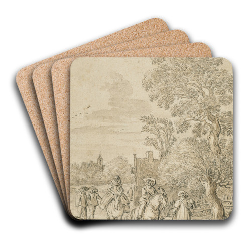 A Lady and Gentleman Hawking by Esaias van de Velde Art Drink Coaster set