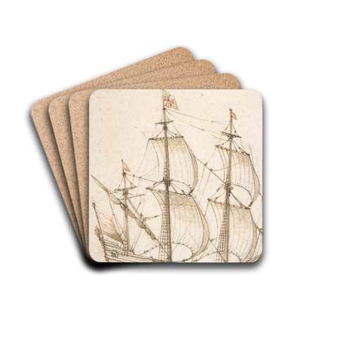 Old Ship Model by Willem van de Velde the Elder Drink Coasters - set of 4