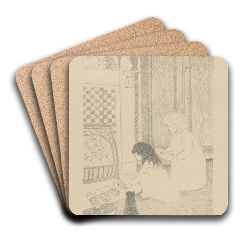 La veille de Saint-Nicolas. Les sabots devant l'tre by Lon Spilliaert Art Drink Coaster set