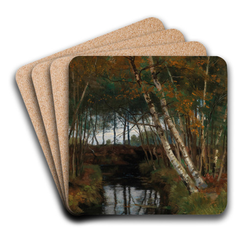 A Landscape with Stream and Birches by Hugo Darnaut Art Drink Coaster set