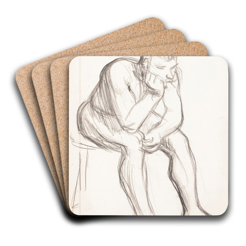 Istuva alaston mies miettii, luonnos by Magnus Enckell Art Drink Coaster set