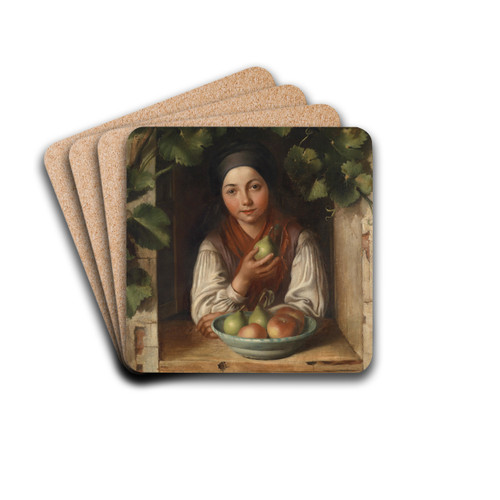 Mdchen am weinumrankten Fenster by Alois Eiss Drink Coasters - set of 4