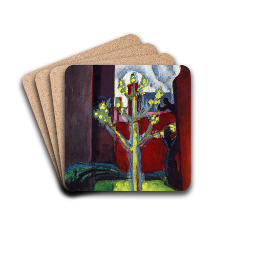 Young Tree in Red Courtyard by Oscar Bluemner Drink Coasters - set of 4