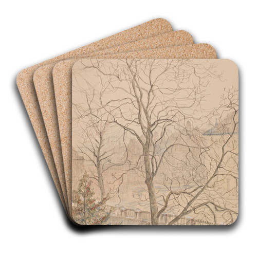 Notelaar in de mist by Anna De Weert Art Drink Coaster set