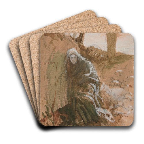 Figure in woods by Edwin Austin Abbey Art Drink Coaster set
