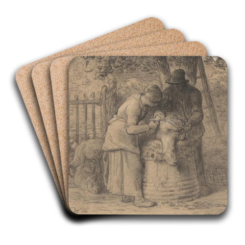 Sheepshearing Beneath a Tree by Jean-Franois Millet Art Drink Coaster set