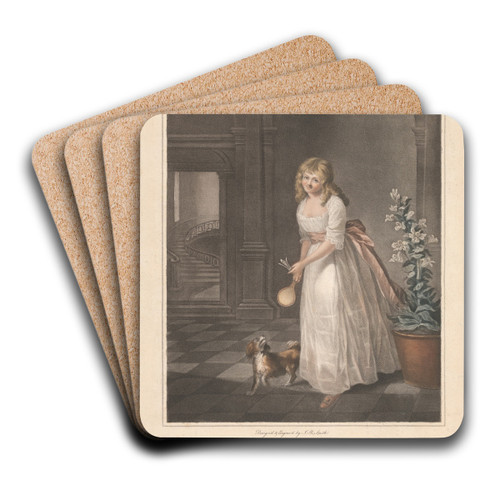 A Maid - Une Pucelle by John Raphael Smith Art Drink Coaster set A Maid - Une Pucelle by John Raphael Smith Art Drink Coaster set