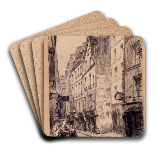 La rue de l'Htel de Ville by Camille Bourget Art Drink Coaster set La rue de l'Htel de Ville by Camille Bourget Art Drink Coaster set