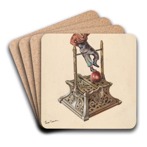 Metal Toy Bank - Boy on Bar by Lew Tower Art Drink Coaster set