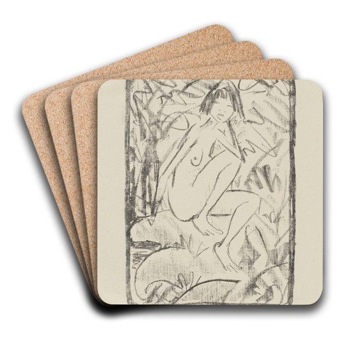 Sitzende, von Blattwerk umgeben (helle Fassung) by Otto Mueller Art Drink Coaster set