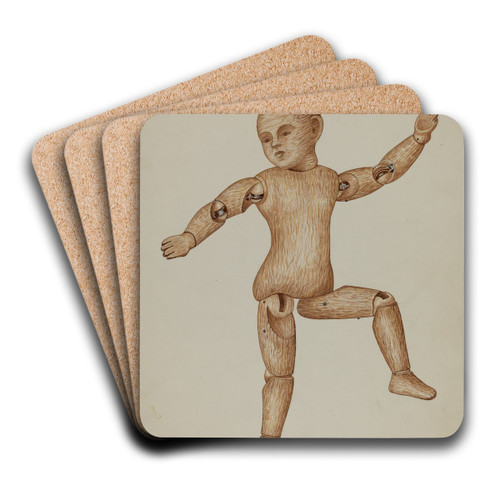 Carved Wood Doll by Edith Towner Art Drink Coaster set