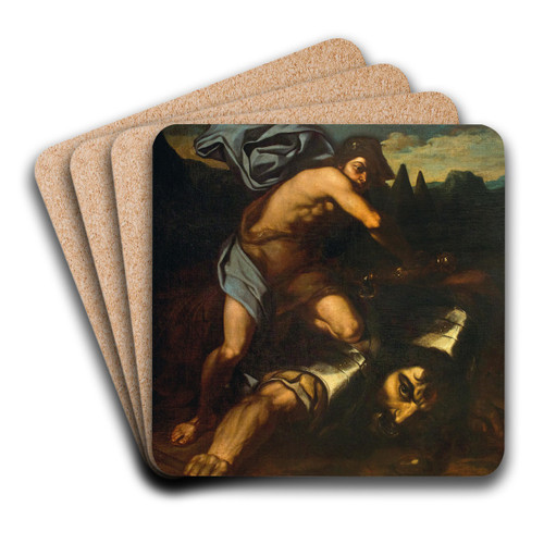 David and Goliath by Neapolitan School Art Drink Coaster set
