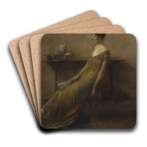 Lady in Gold by Thomas Wilmer Dewing Art Drink Coaster set Lady in Gold by Thomas Wilmer Dewing Art Drink Coaster set