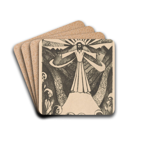 Christus met gespreide armen in een heuvellandschap by Lodewijk Schelfhout Drink Coasters - set of 4 Christus met gespreide armen in een heuvellandschap by Lodewijk Schelfhout Drink Coasters - set of 4