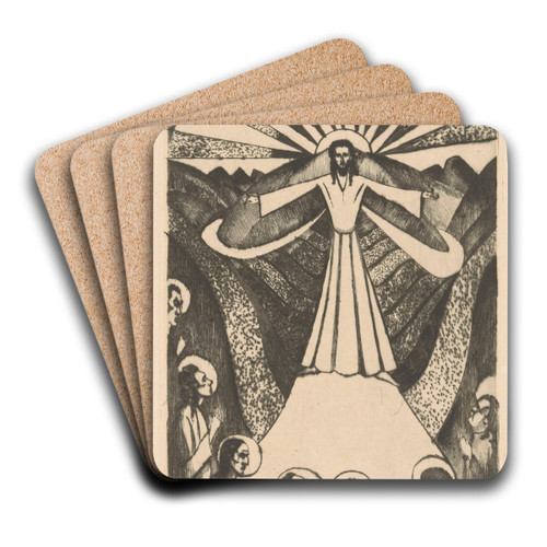Christus met gespreide armen in een heuvellandschap by Lodewijk Schelfhout Art Drink Coaster set Christus met gespreide armen in een heuvellandschap by Lodewijk Schelfhout Art Drink Coaster set