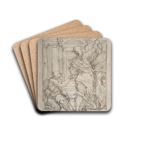 Saint Peter and Saint John Healing a Cripple at the Gate of the Temple by Perino Del Vaga Drink Coasters - set of 4