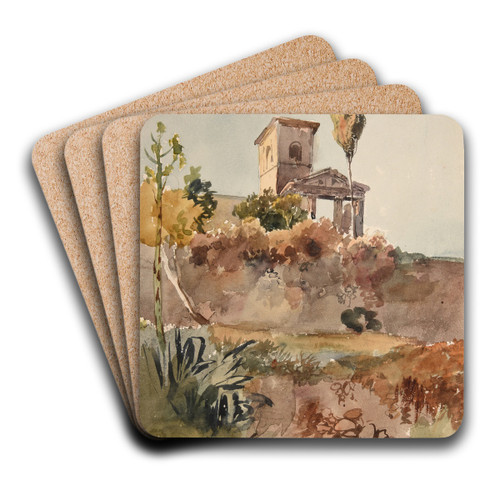 Jardin et glise avec portique antique by Jacques-Raymond Brascassat Art Drink Coaster set