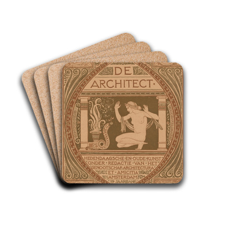 Omslagontwerp voor; De Architect, 1911 by Richard Nicolas Roland Holst Drink Coasters - set of 4 Omslagontwerp voor; De Architect, 1911 by Richard Nicolas Roland Holst Drink Coasters - set of 4