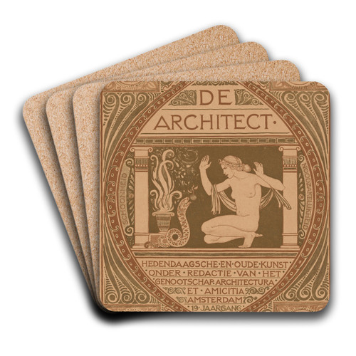 Omslagontwerp voor; De Architect, 1911 by Richard Nicolas Roland Holst Art Drink Coaster set Omslagontwerp voor; De Architect, 1911 by Richard Nicolas Roland Holst Art Drink Coaster set