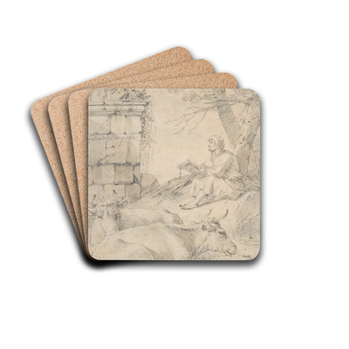 Artist Drawing in an Italianate Landscape by Jan van Ossenbeeck Drink Coasters - set of 4