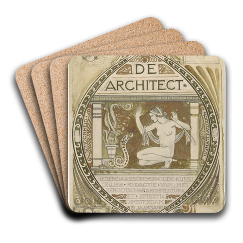 Ontwerp voor de omslag van De Architect by Richard Nicolas Roland Holst Art Drink Coaster set Ontwerp voor de omslag van De Architect by Richard Nicolas Roland Holst Art Drink Coaster set