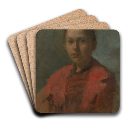 Girl in a red dress by Elemr Halsz-Hradil Art Drink Coaster set