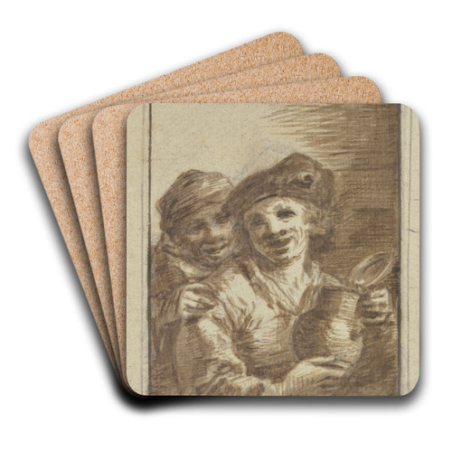 Bauer und Buerin mit einem Weinkrug by Johann Georg Trautmann Art Drink Coaster set