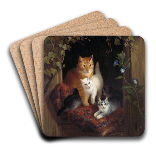 Cat with Kittens by Henritte Ronner-Knip Art Drink Coaster set Cat with Kittens by Henritte Ronner-Knip Art Drink Coaster set