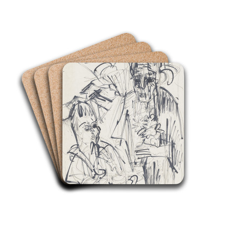 Alte Frau mit Jungen am Kaffeetisch by Ernst Ludwig Kirchner Drink Coasters - set of 4 Alte Frau mit Jungen am Kaffeetisch by Ernst Ludwig Kirchner Drink Coasters - set of 4