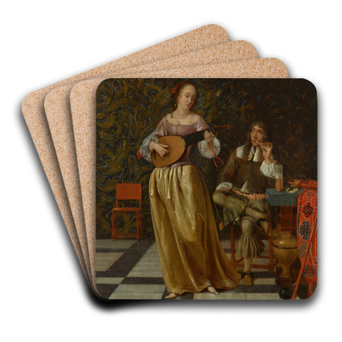 A woman playing the lute and a man listening by Eglon van der Neer Art Drink Coaster set A woman playing the lute and a man listening by Eglon van der Neer Art Drink Coaster set