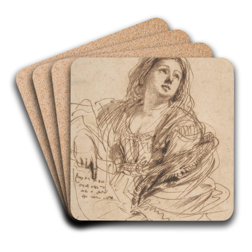 A Sibyl Holding a Scroll (Study for the Cimmerian Sibyl) by Guercino Art Drink Coaster set