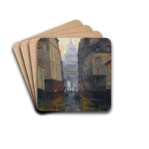 La rue du Haut-Pav vers la place Maubert (inondations de 1910) by Germain Eugne Bonneton Drink Coasters - set of 4 La rue du Haut-Pav vers la place Maubert (inondations de 1910) by Germain Eugne Bonneton Drink Coasters - set of 4
