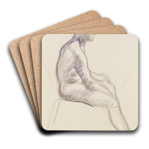 Istuva alaston mies, luonnos by Magnus Enckell Art Drink Coaster set
