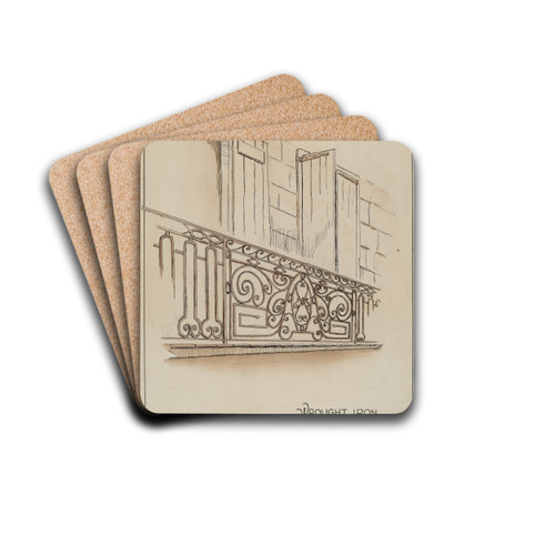 Wrought Iron Balcony Rail by Al Curry Drink Coasters - set of 4 Wrought Iron Balcony Rail by Al Curry Drink Coasters - set of 4
