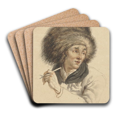 Man with Fur Hat and Pipe by Abraham Van Strij Art Drink Coaster set