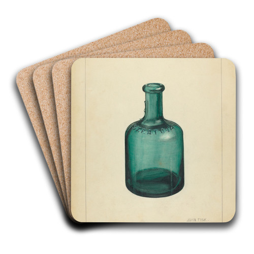 Blown Glass - Bottle by John Fisk Art Drink Coaster set