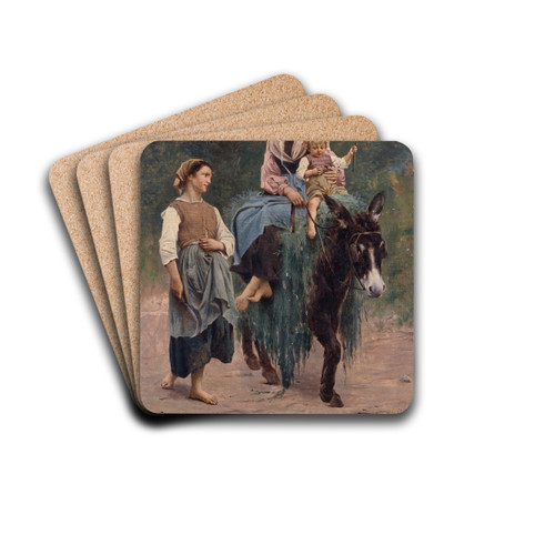 Italian Peasant Family by Franois Alfred Delobbe Drink Coasters - set of 4
