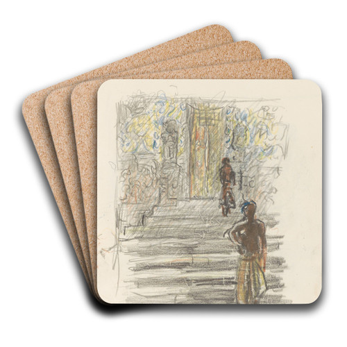 Figuren op een tempeltrap by Marius Bauer Art Drink Coaster set