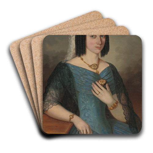 Portrait of a lady in blue by Peter Michal Boh Art Drink Coaster set Portrait of a lady in blue by Peter Michal Boh Art Drink Coaster set