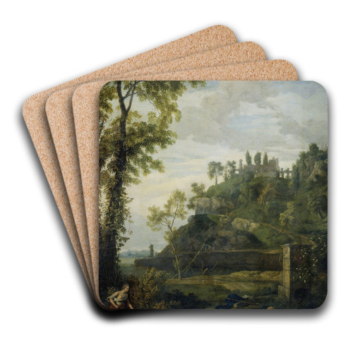 Arcadian Landscape with Salmacis and Hermaphroditus by Johannes Glauber Art Drink Coaster set Arcadian Landscape with Salmacis and Hermaphroditus by Johannes Glauber Art Drink Coaster set